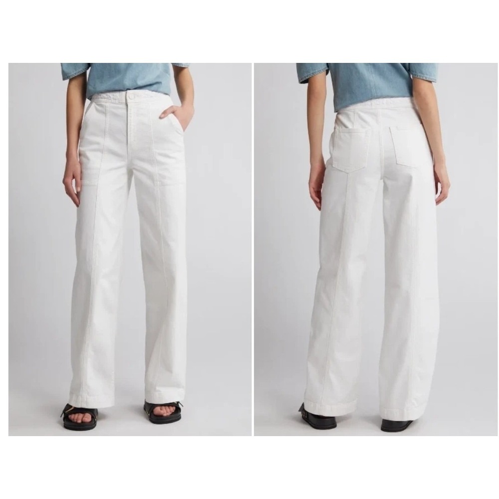 FRAME Le Forme Braided Waist Wide Leg Jeans‎ Pants White Natural Clean Sz 31 NWT